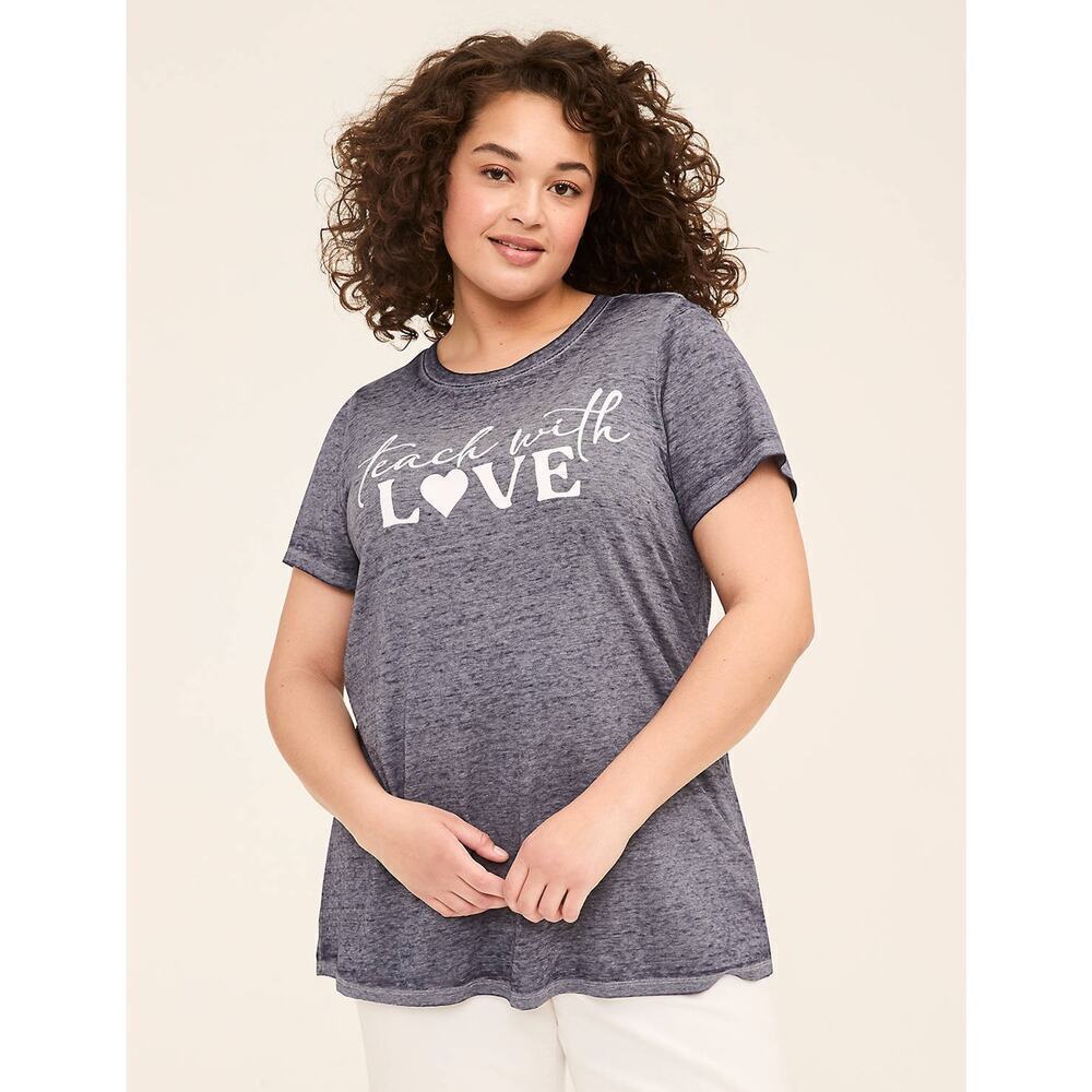 Lane Bryant Size 18 20 Embroidered & Glitter Teach With Love Graphic Tee Top